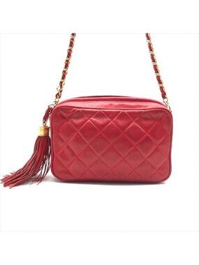 Chanel CC Logo Fringe Chain Shoulder Bag Red